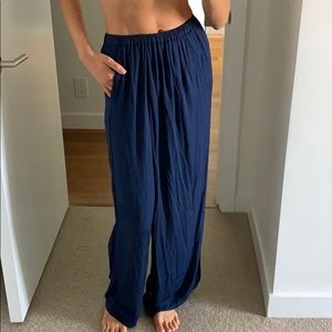 ZARA navy blue silky palazzo pant wide leg NWOT
